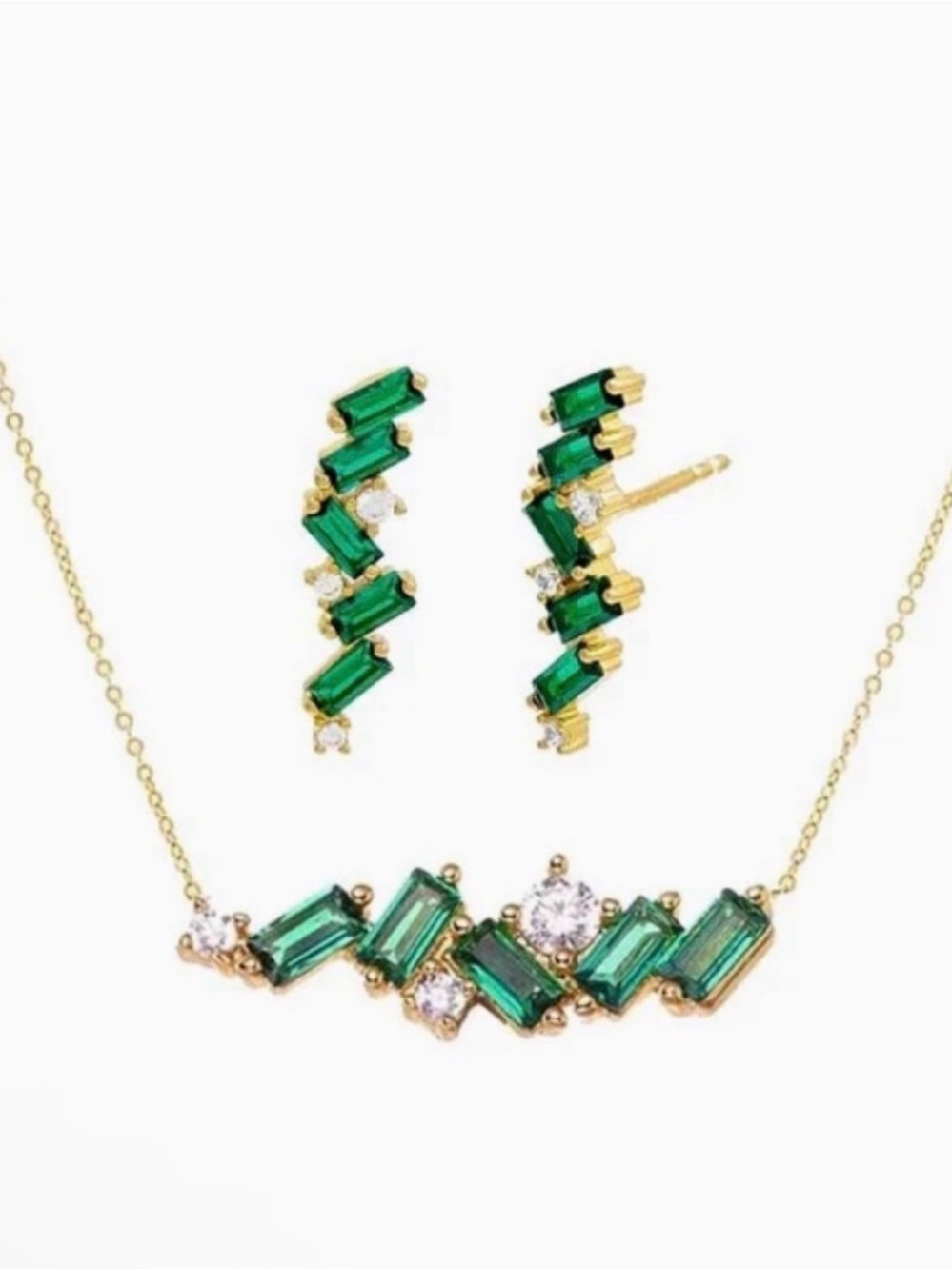 Adina Eden Emerald Green CZ Baguette Earring and Necklace